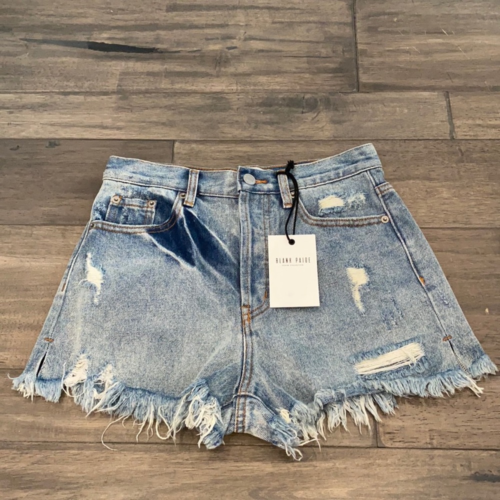Blank Paige Denim High Rise Button Fly Distressed Jean Shorts Size Small